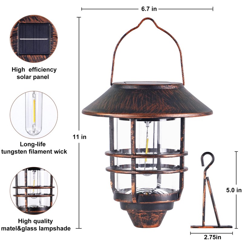 Solar Lantern Outdoor, Hanging Waterproof Solar Lights with Wall Mount