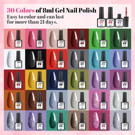 Complete Gel Nail Polish Kit with UV Light- 30 Color Gel Nail Polish Set, Nail Tool Kits, Rhinestones Nail Art Decorations, Gel Manicure kit Nail Starter Gift Kit for Women Girls Home Salon DIY Nails