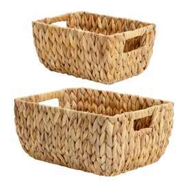 StorageWorks Wicker Baskets for Organizing, Handwoven Storage Basket with Built-in Handles, Water Hyacinth Organizer for Home Decor, Set of 2