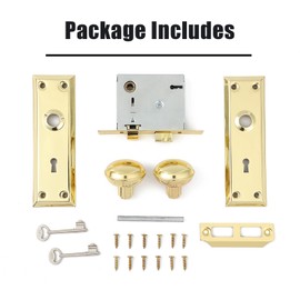 ToPToToo Mortise Lock Set for Interior Door, Vintage Antique Gold Door Knobs with Lock and Skeleton Key, Old Door Knob Replacement Fits 1-3/8 in 1-3/4 in, Polished Brass Finish