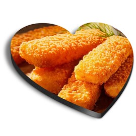 1x Heart MDF Magnet 6cm - Crispy Fish Fingers Cafe Food - Fridge Locker Office Whiteboard Toolbox #50627