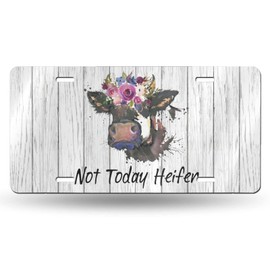 Not Today Heifer Cow Front License Plate Aluminum Decorative License Plates Funny Metal Car Plate 6"X12" Novelty Vanity Tag Cover with 4 Holes Car Decor Accessory