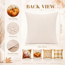 Mixweer 4 Set Vintage Fall Waterproof Outdoor Throw Pillows 18 x 18 Inch Outdoor Pillow Covers -Theme Home Decor for Porch Patio Furniture Couch Sofa Garden Farmhouse Decorations
