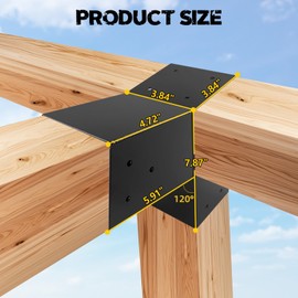 VEVIVOOVY 3-Way 30 Degree Pergola Brackets,L-Shaped Right Angle Corner Bracket for 4"x4"(Actual:3.5"x3.5") Indoor & Outdoor Wood Beam,DIY Slant Bracket for Pavilion,Gazebo,Porch,Deck,Cabin (4Pack)