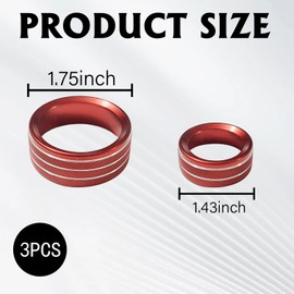 Clwalny 3PCS AC Air Conditioner Switch Button Knob Cover, Aluminum Alloy Trim Radio Volume Control Knob Ring, Car Interior Accessories for Dodge Challenger Jeep Grand Cherokee Chrysler(Red)