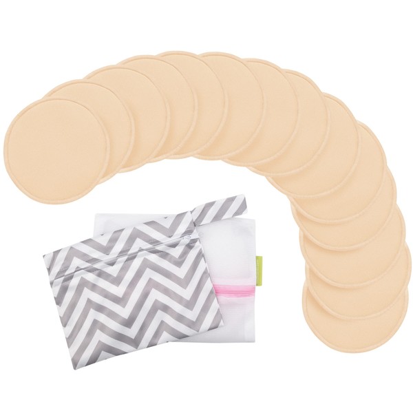Reusable Nursing Pads for Breastfeeding, 14-Pack - 4-Layers Viscose Derived from Bamboo Nursing Pads, Breastfeeding Pads, Washable Breast Pads, Organic Maternity Pads,Nipple Pads (Bare Beige, M 3.9")