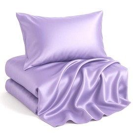 Casa Platino Satin Bed Sheets Set Twin Size - 3 Pieces - Super Soft Like Silk - 1 Deep Pocket Fitted Sheet, 1 Flat Sheet & 1 Standard Pillowcase - Easy Care & Highly Durable Sheets Set - Light Purple
