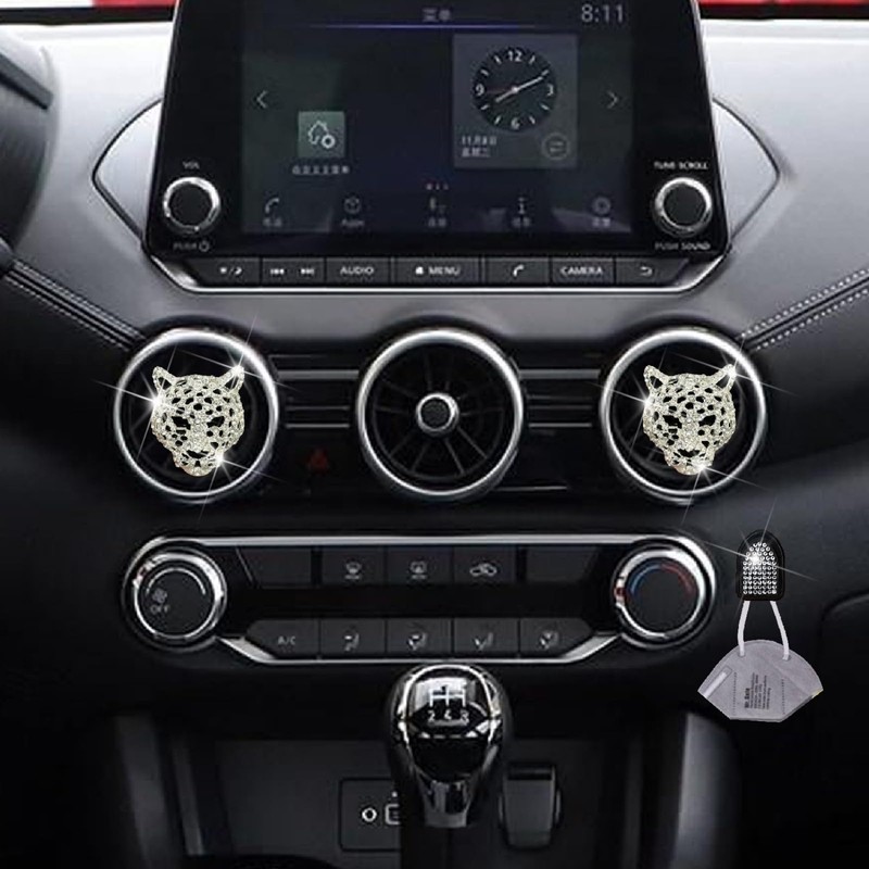 2 Pcs Silver Bling Leopard Air Vent Clips, Crystal Car