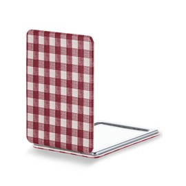 OMIRO Compact Mirror, Unique Plaid Pattern PU Leather 1X/3X Magnification, Ultra Portable for Purses, 2.4" W x 3.4" L, Red Plaid