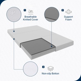Avenco Tri-fold Mattress - 4 Inch Single Size Portable Floor Mattress with Breathable & Washable Cover | Foldable Memory Foam Topper for Guest Room,RV,Travel,Camping,White