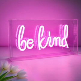 HOSITARK Be Kind Neon Sign, Desk Lightbox Be Kind Sign USB LED Neon with ON/OFF Switch, 3D Neon Light up Sign For Girls' Room, Bedroom, Pub, Hotel, Beach, Cocktail Bar, Christmas Gift Decor (Pink）