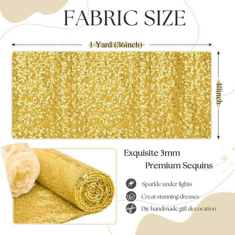 YPDY 1 Yard Gold Sequin Fabric,48 Inch Width by The
