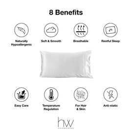 Hairworthy Silk Pillowcase for Hair and Skin - White Queen Silk Pillowcase 2-Pack 51x76 cm - 100% Mulberry Silk Pillow Case Set of 2 with Envelope Closure