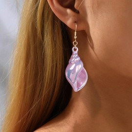 Inateannal Large Shell Conch Earrings Resin Seashell Conch Dangle Earrings Statement Beach Seashell Earring Colorful Ocean Purple Acrylic Shell Earring