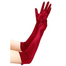EORUBE Long Opera 1920s Satin Gloves for Women Elbow Length Party Costume Gloves (Smooth 20.5" - Red)