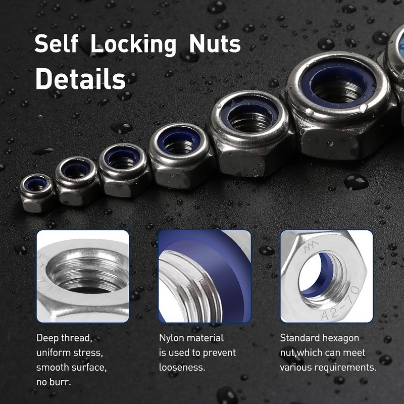 BOUMVID Hexagonal Nuts M3, Pack of 50 Self-Locking Nuts Lock