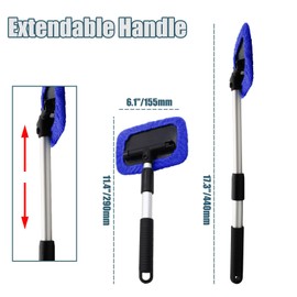 Rierdge Windshield Cleaning Tool Car Window Cleaner with Extendable Long Handle and 2 Washable Reusable Microfiber Pads, Blue