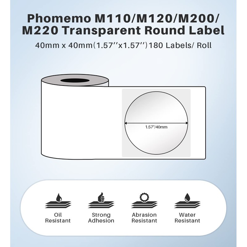 Phomemo Round Transparent Labels, Compatible with M220 M250 M221 M120