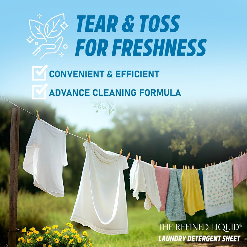 THE REFINED LIQUID LAUNDRY DETERGENT SHEETS -FRESH LINEN- 64 STRIPS-128