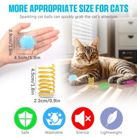 GAOHUI 64Pcs Cat Pom Pom Balls & 4Pcs Cat Springs - 1.5 Inch Interactive Cat Balls, Colorful Sparkle Fuzzy Cats Toys for Indoor Play, Safe for Kittens, DIY Craft Decor