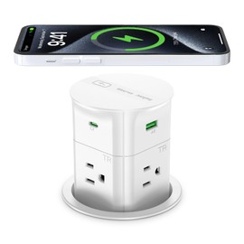 ANNQUAN 3.15" Pop Up Countertop Outlet Wireless Charger 65W USB 800J White