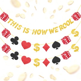 Oudain 3 Pcs This Is How We Roll Casino Banner Glitter Casino Theme Party Decorations Pre Assembled Vegas Themed Party Decorations for Casino Night Las Vegas Night Birthday Party Supplies Decor