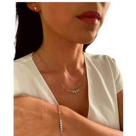 ONDEGO® 3er Set ZART Zirkonia SILBER Strass Schmuck Kette Schmuckset Armband Hochzeit Collier Halskette Brautschmuck Kommunion Ball Abiball