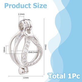 Hobbspring Pearl Cage Pendant Made of Sterling Silver Platinum Pendants Crystal Necklace Holder to Open Pearl Cage Craft Pendant for DIY Necklace Making, Sterling Silver