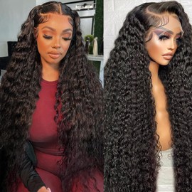 XSY Deep Curly Lace Front Wigs Human Hair Pre Plucked 13x4 HD Lace Frontal Wigs for Black Women 150% Density Deep Wave Human Hair Wig Glueless Wigs Human Hair with Baby Hair 18 Inch