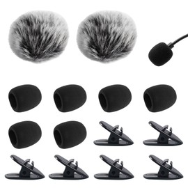 Microphone Cover Foam 6 PCS Mic Cover Lapel Headset Microphone Windscreen Comes with 2 Furry Microphone Covers and 6 Fixed Stands Protect Noise-Canceling Studio Equipment for Clearer Recordings