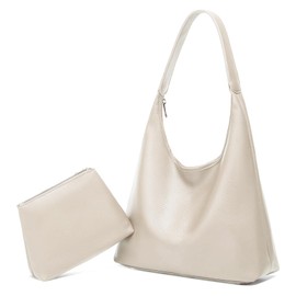 HAIWILL Handbag Women's Tote Bag Large Shopper Bag Women's Zip Shoulder Bag Leather Hobo Bag Shoulder Bag 2-Piece Set for Work, School, Shopping, beige