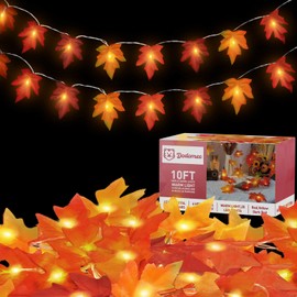 Fall Leaf Garland with Lights Decorations: 4 Pack Thanksgiving Fall String Lights Battery Operated Total 40 FT 80 LED Lamp Bead 80 Leaves Porch Home Outdoor Indoor Harvest Festival Fall Lighted Decor
