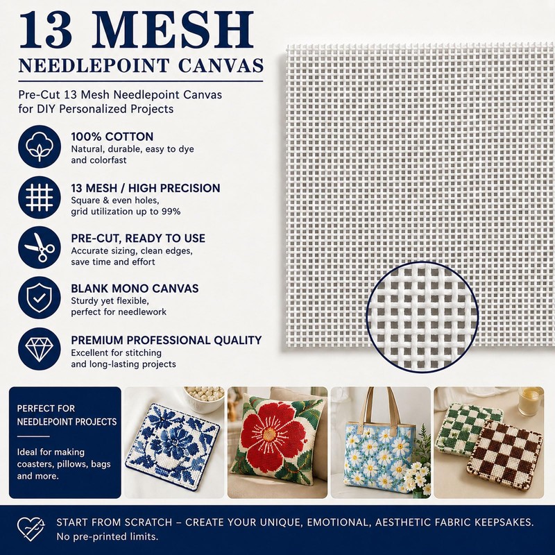 13 Mesh Needlepoint Canvas for Stitching: Rolled Mono Canvas Crease-Free