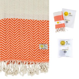 SUNPRINCE Turkish Beach Towel Oversized 37x71 inch 100% Cotton Sand Free Quick Dry Extra Large Light Towel for Bath Pool Spa Yoga Picnic Camping Blanket Travel Adults Beach Accessories Gifts Orange