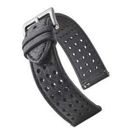 Soft Perforated Leather Watch Band with Quick Release Spring Bars - Black - 20mm