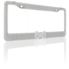 BLVD Clear 7 Rows Bling Diamond Crystal License Plate Frame With Clear Bow Tie