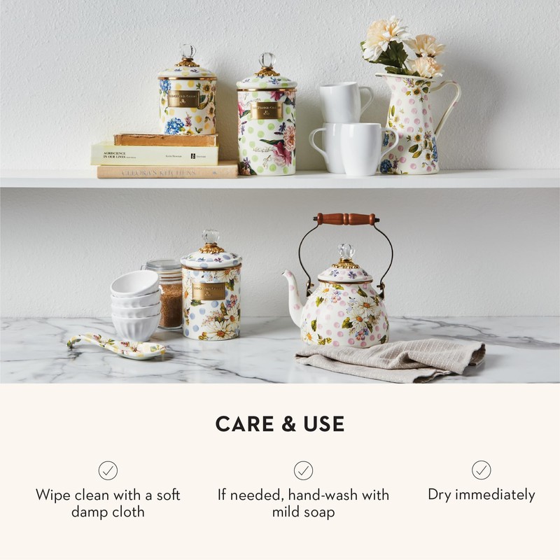 MACKENZIE-CHILDS Wildflowers Enamel Canister, Floral Kitchen Storage Container with Lid,