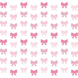 8Pcs Pink Bow Hanging Banners Party Decorations,Coquette Birthday Decorations Girl Bow Theme Birthday Party Decor Bow Garland for Girl Birthday Bachelorette Baby Shower Bridal Shower Party Supplies