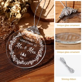 Suzile First Christmas Engaged Ornament 2024 Wedding Gifts for Couples Bridal Shower Gifts Christmas Ornaments Bridal Wedding Shower 3" Newlywed Decoration with Box Home Women Bride(Crystal)