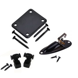 TUOREN 3Pack Electric Guitar Part Neck Plate String Tree Guide Retainer 1/4 Inch Input Jack Socket Plate with Screws for Fender Strat Tele Style Guitar (Black)