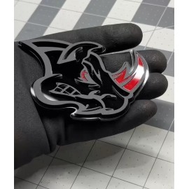 UsaStandard Pair Angry Rhino Drk Blue Horn Black on Black Car Emblem Badge Custom Aggressive