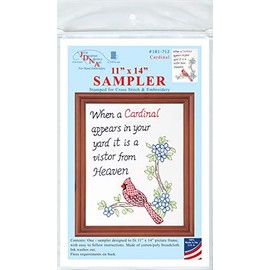 Jack Dempsey Needle Art 181712 Cardinal Embroidery Sampler, 11" x 14", White