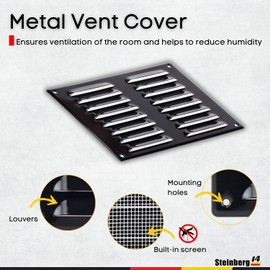 Steinberg14 Black Vent Cover 8x6 (Duct Opening) with Mesh - Wall and Ceiling Ventilation Register - Metal Air Grille - HVAC Cold Air Return Vent - 10.24"W x 7.48"H Outer Dimensions