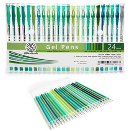 OfficeGoods Green Gel Pens + Refills - 24 Premium Colors - Fast Drying & Smudge Free - Nature, Landscapes, Mandalas & Animal Scenes - Metallic, Glitter Classic Coloring Ink - 0.8-1.0 mm Tips