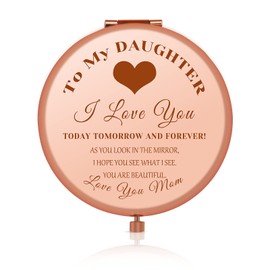 Jielahua Daughter Inspirational Gift Makeup Mirror Daughter Birthday Gift Ideas Rose Gold Compact Makeup Mirror for Her Christmas Graduation Wedding Present Present for Her