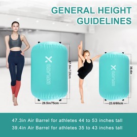 InflatoX Inflatable Gymnastics Air Barrel Roller & Tumbling Mat with Pump - Tumble Track Mat Portable Training Equipment for Yoga, Backhandspring, Cheerleading Home, Gym Use Light Green 3.3FTx23.6inch