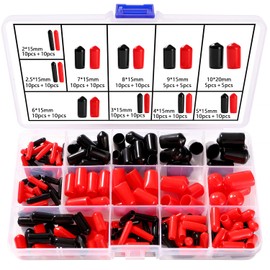 YIXISI 180 Pieces 10 Sizes 2-10 mm Rubber End Caps Assortment Set, Screw Thread Protection, Round Tube, Rubber End Caps, Round Flexible End Caps Made of Vinyl, for Screws, Pipes, Cables