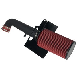 3-Inch Cold Air Intake Kit with Heat Shield + Filter Compatible for Jeep Wrangler 2012-2017 Wrangler JK 2018 3.6L V6 (Black Tube & Red Filter)
