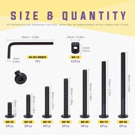 Swpeet 120Pcs Black M6 × 20/30/40/50/60/70/80mm Crib Hardware Screws Kit, Hex Socket Head Cap Crib Baby Bed Bolt and Barrel Nuts with 1 x Allen Wrench Perfect for Furniture, Cots, Crib Screws