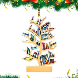 Christmas Ornaments 2024, Book Lovers Christmas Tree Decorations, Tree Shaped Book Christmas Decorations Printed Delicate Pattern Wooden Hanging Decor, for Bookworm, Librarian (Tree)
